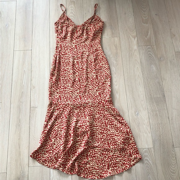 Pretty Little Thing Red Leopard Frill Hem Midi Dress Size 4 - Picture 4 of 12